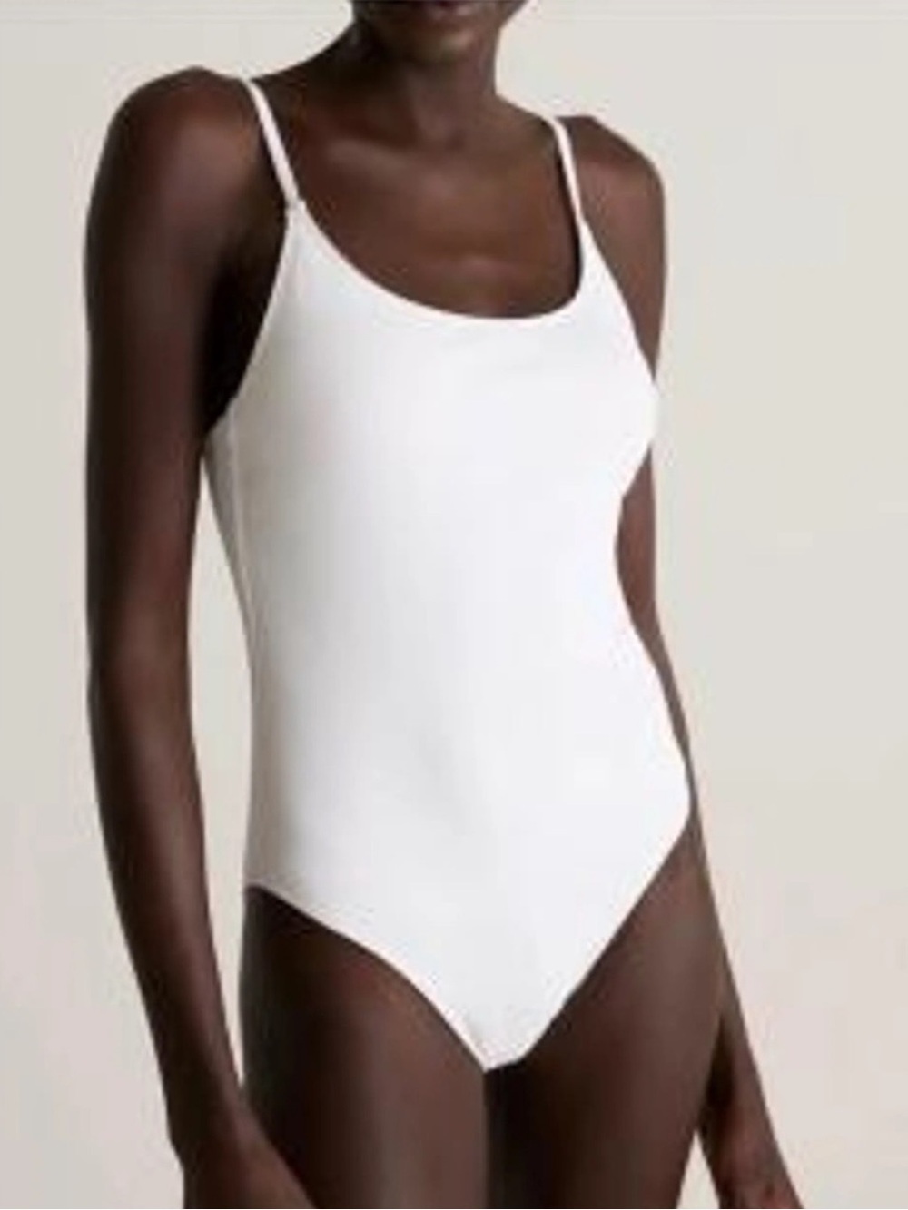 QUINCE Ribbed One Piece Cami Swimsuit Medium Ivory 0825